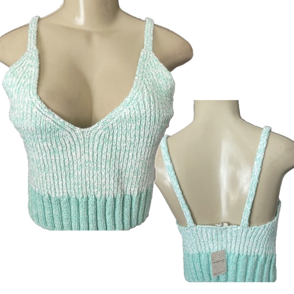 Intimately Free People  Chunky Knit Crop Top Ivory Mint Green Marled V-Neck L
